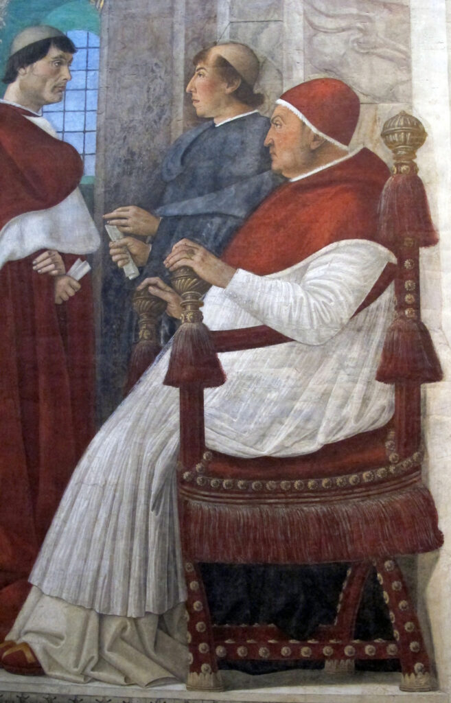 Melozzo_da_forlì,_Sisto_IV_nomina_Bartolomeo_Platina_Prefetto_della_Biblioteca_Vaticana,_1477_ca._03